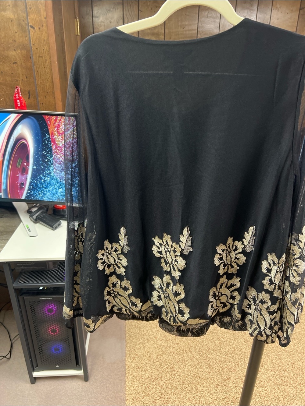 Alfani Black Top with Gold Floral Embroidery Accents - Picture 3 of 4